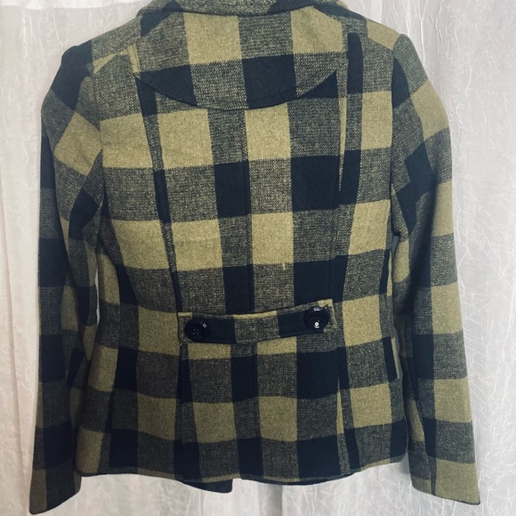 Ladies ArmyGreen/Black Plaid Short Coat Jacket - Picture 2 of 6